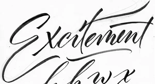 When first getting started on lettering for type design, I work with words, rather than letters. It's important to see how the letters will work together, taking into consideration the connecting strokes, possible collisions and how to fix them, and what the overall word-shape will look like